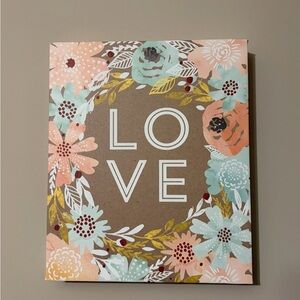 ARAUCO Floral "LOVE" Gallery wrapped Canvas Wall Art - Pastel Coral & Mint